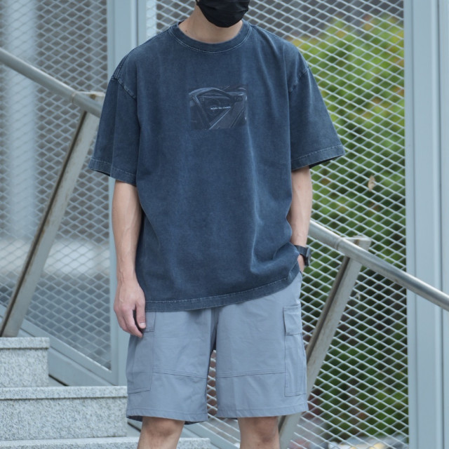 320克重磅復古水洗印花短T