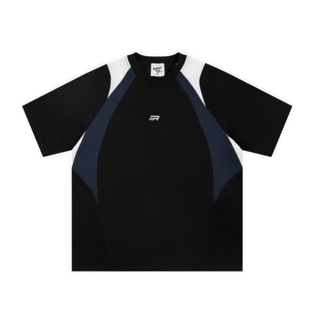 美式網眼拼接撞色短T