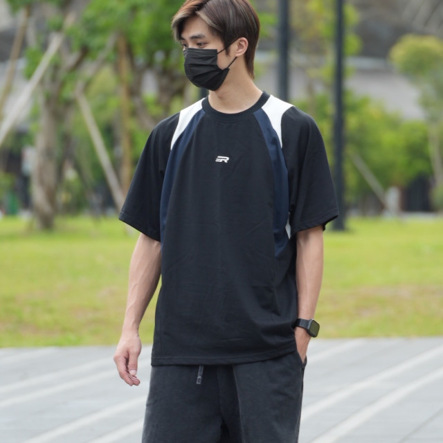 美式網眼拼接撞色短T