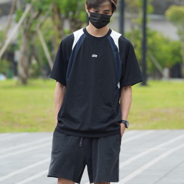 美式網眼拼接撞色短T