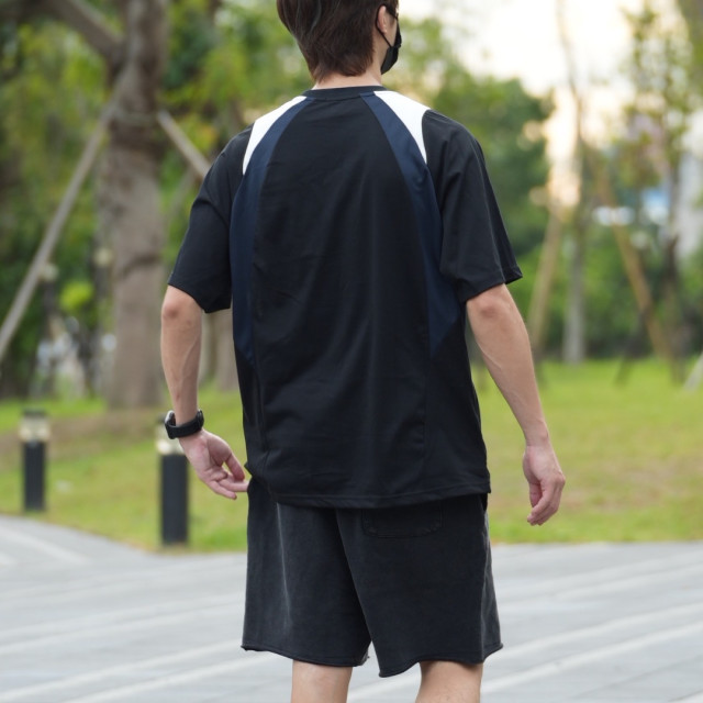 美式網眼拼接撞色短T