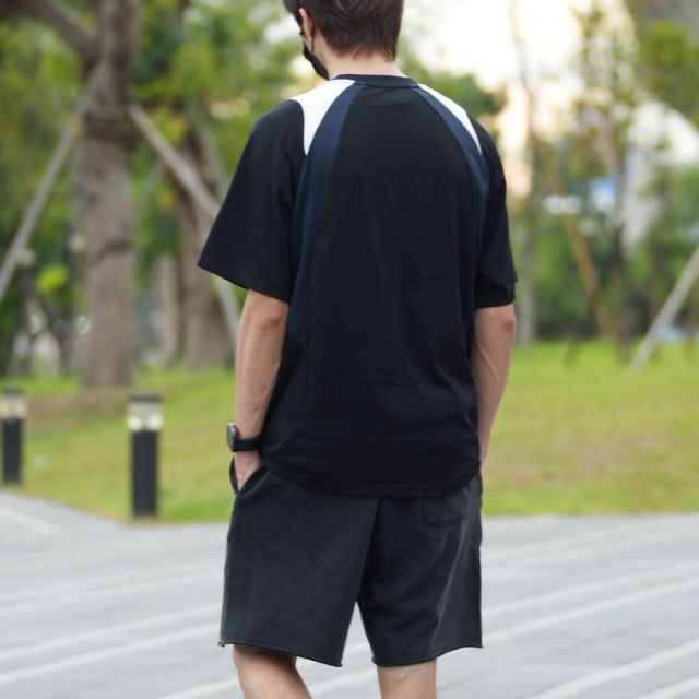 美式網眼拼接撞色短T