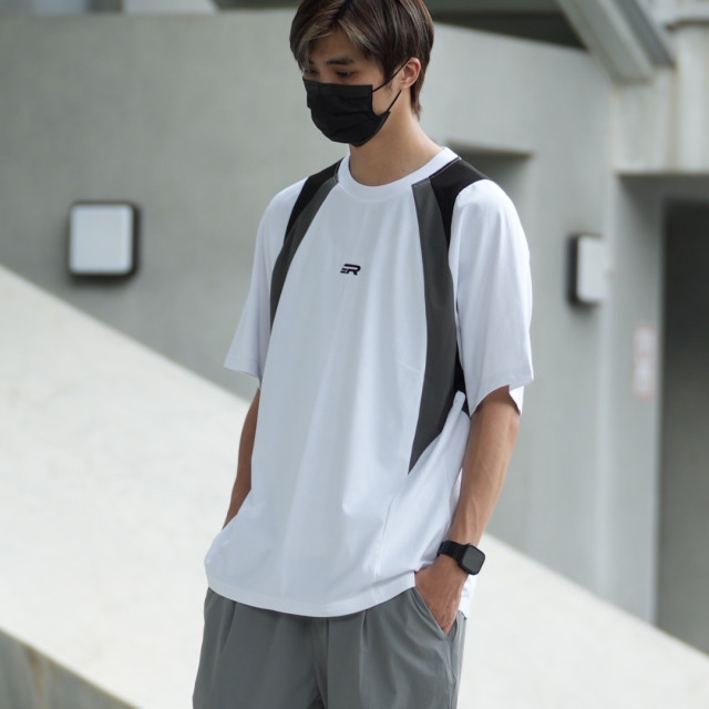 美式網眼拼接撞色短T