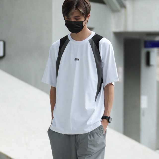 美式網眼拼接撞色短T