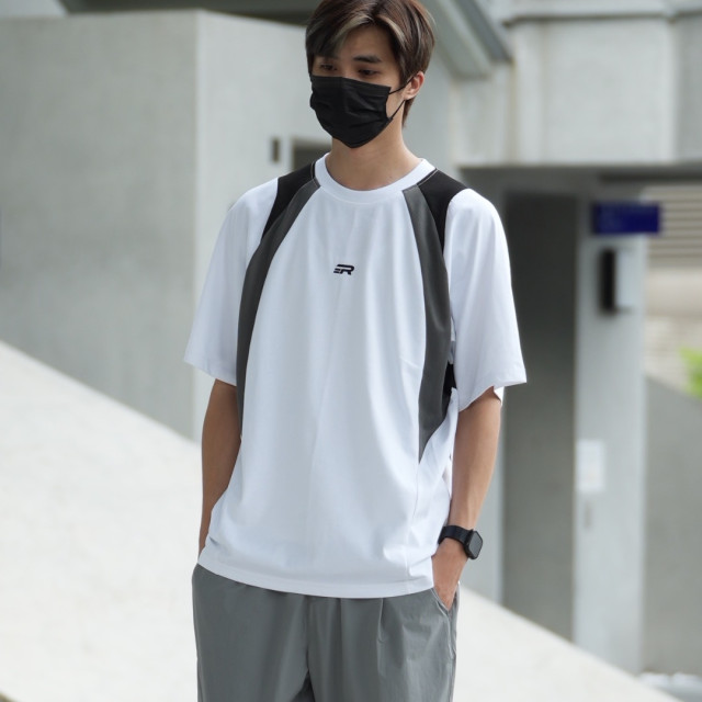 美式網眼拼接撞色短T