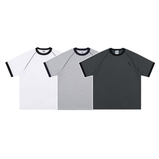 簡約插肩縫線拼接撞色休閒短T