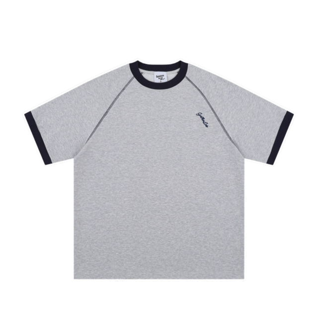 簡約插肩縫線拼接撞色休閒短T