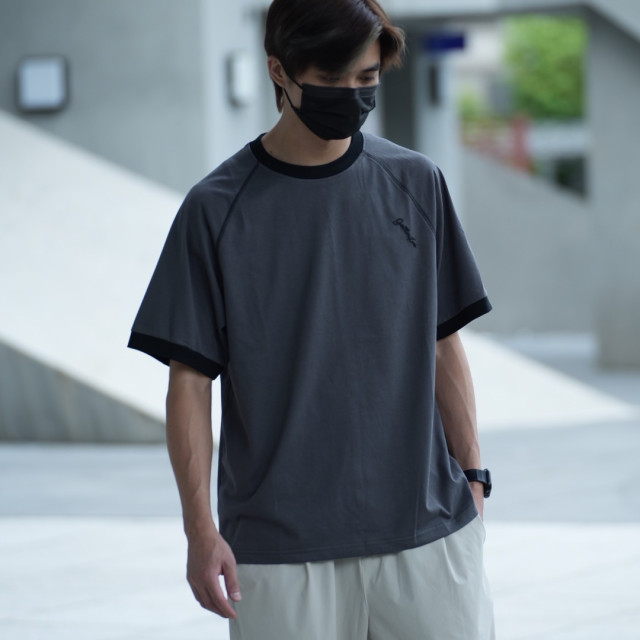 簡約插肩縫線拼接撞色休閒短T