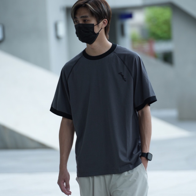 簡約插肩縫線拼接撞色休閒短T